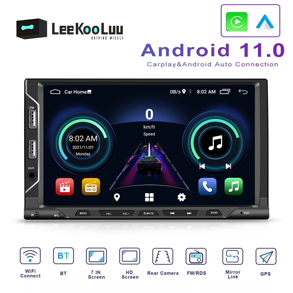Автомагнитола LeeKooLuu, 2 Din, 7 дюймов, Android, MP5, мультимедийный плеер Carplay DAB, Bluetooth, Wi-Fi, GPS-навигация, FM-радиоприемник