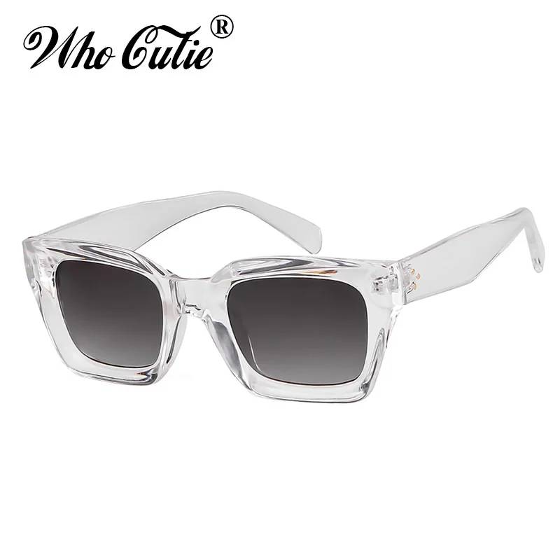 

WHO CUTIE Vintage Oversized Transparent Sunglasses Women Retro Designer Tortoiseshell Rivet Frame Sun Glasses Shades OM656
