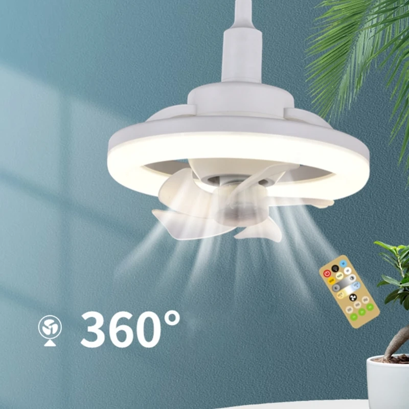 

360 Degree Oscillating Ceiling Fan with Light E27 Lamp Head with Remote Control 3000-6000k for Study Bedroom Bathroom