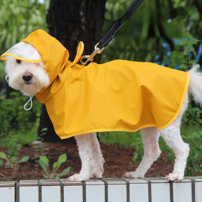 

Pet Egg Yolk Man PU Dog Raincoat with Transparent brim Pet Raincoat with Belly Pocket Protector Dog Clothes for Rainy Days