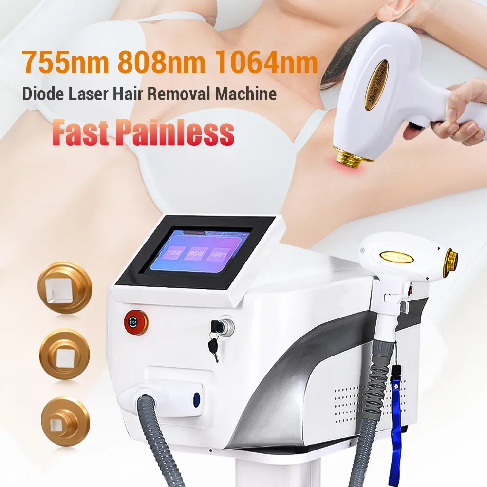 

Diode Laser Hair Removal Professional Machine fast painless air cooling permanent lazer hair removal 3 wavelength 755nm 808nm