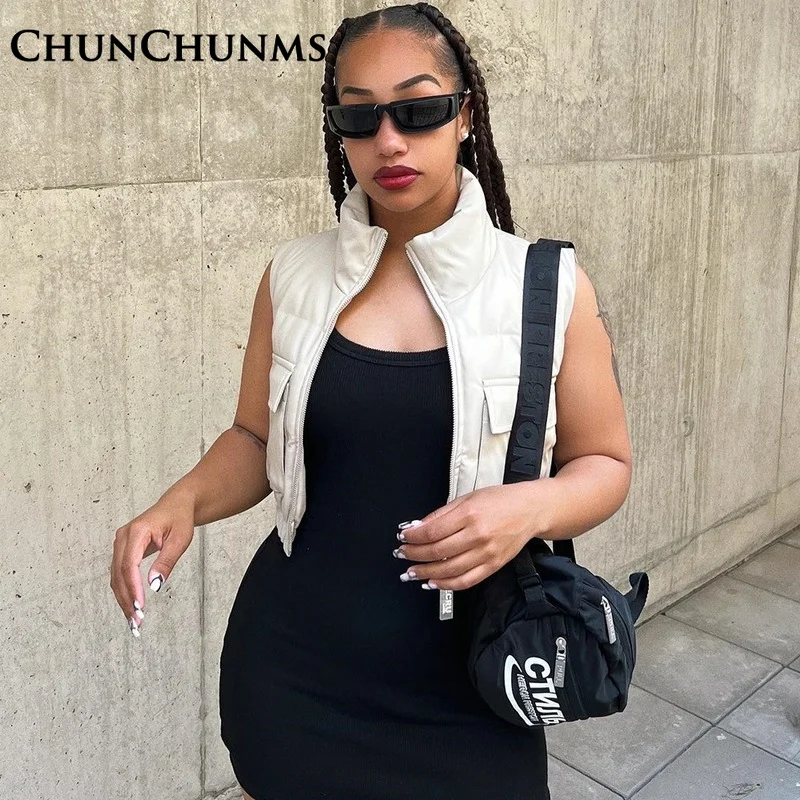 

Женский пуховой жилет без рукавов, теплый белый плиссированный пуховик с воротником-стойкой и карманами на молнии, парка с буфами для хлеба,...