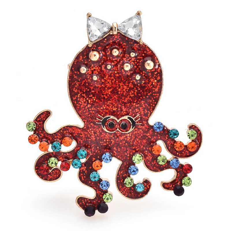 

Wuli&baby Lovely Octopus Brooches For Women Unisex Shining Enamel Red Beautiful Sea Fish Casual Party Brooch Pins Gifts