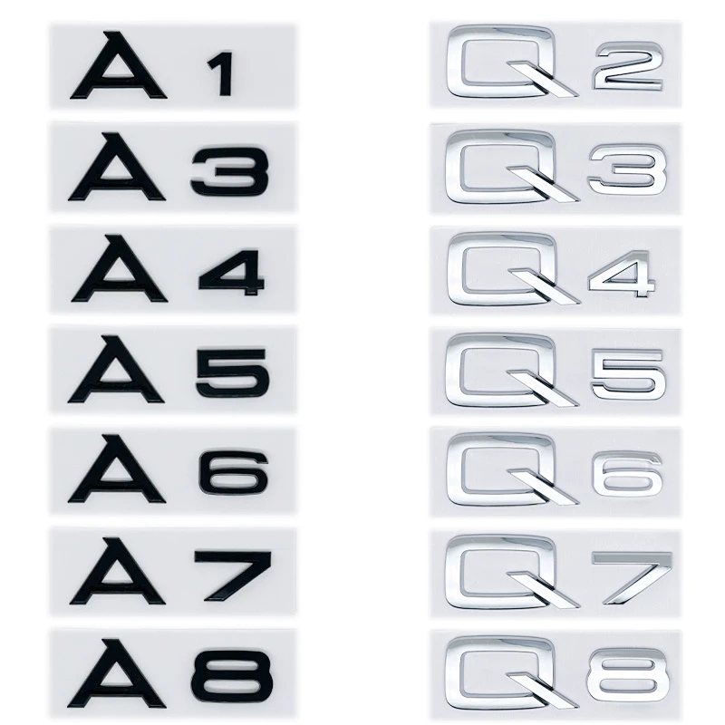 

3D хромированная/глянцевая черная эмблема для Audi A3/A4/A5/A6/A7/A8/Q2/Q3/Q5/Q7 — значок с именем крышки багажника, наклейка с логотипом, буквы и цифрами