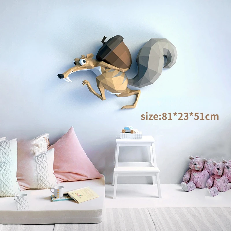 

3D Paper Mold Non-Finished Squirrels Stealing Nuts Model Folding Paper Work DIY Wall Hanging Home Decor Figurines Miniatures