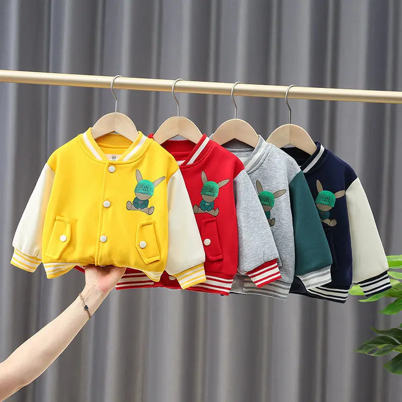 

New Kids Baseball Uniform Girls And Boys Sportswear Long Sleeves Front Press Buttons Closure Color Block Patchwork Sport Coat
