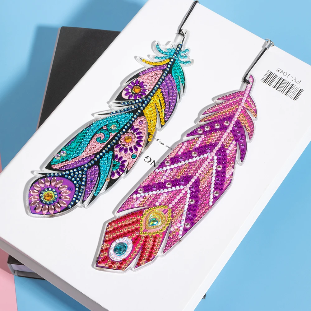 

2Pcs/set DIY Diamond Painting Bookmark Feather Shaped Diamond Embroidery Mosaic Book Mark Art Crafts Decoration Handmade Gifts