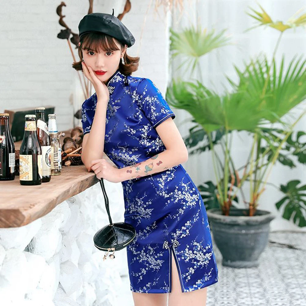 

Women Cheongsam Short Daily Floral Print Banquet Skirt Improved Chinese High Quality Performance Costumes Dress