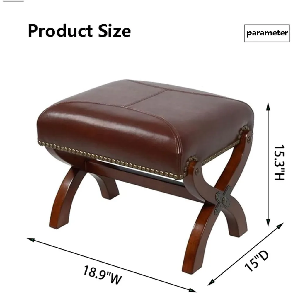 Кожаная подставка для ног в рустикальном стиле из дерева прямоугольная