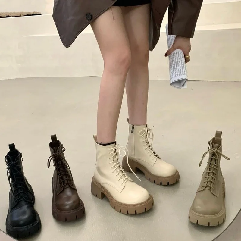 2022 New Fashion Autumn and Winter Women's Botas De Mujer Outdoor Leisure Popular Pu Leather Thick Heel Women's Motorcycle Boots