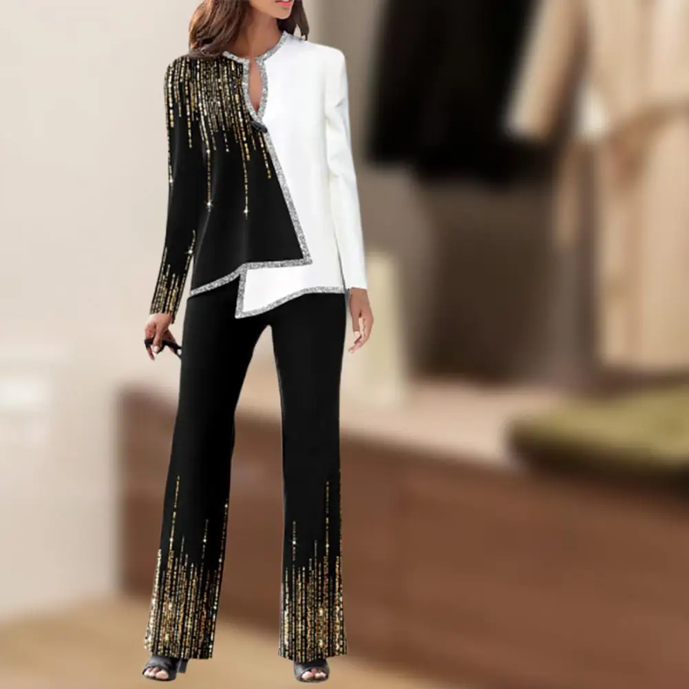 

1 Set Stylish Elegant Loose-fitting Suit Set Two Piece Set Female Patchwork