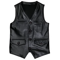 genuine leather summer cowhide mans vest coats plus size 5xl waistcoat weskit vest big and tall man real leather outerwear vest