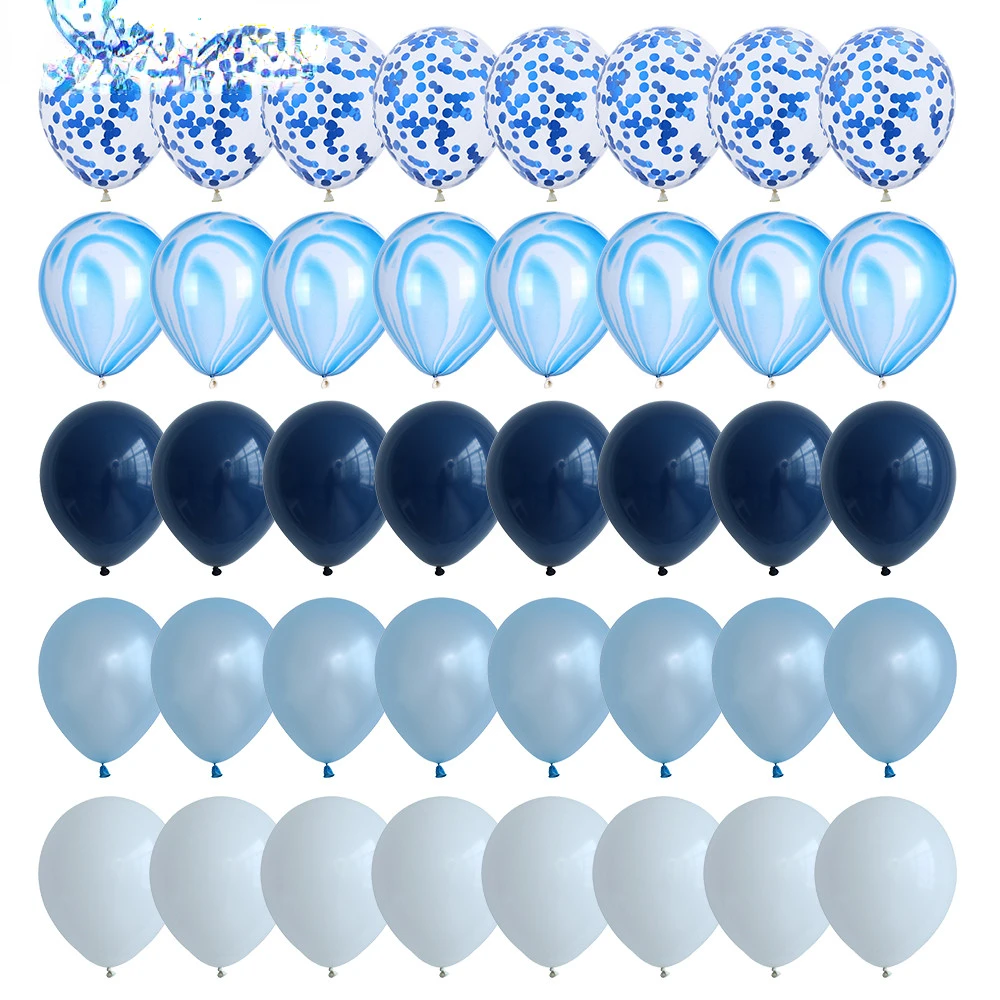 

40 Pcs Blue Balloons Set Agate Marble Balloons With Silver Confetti Balloon Wedding Baby Shower Graduation Birthday Party Decor