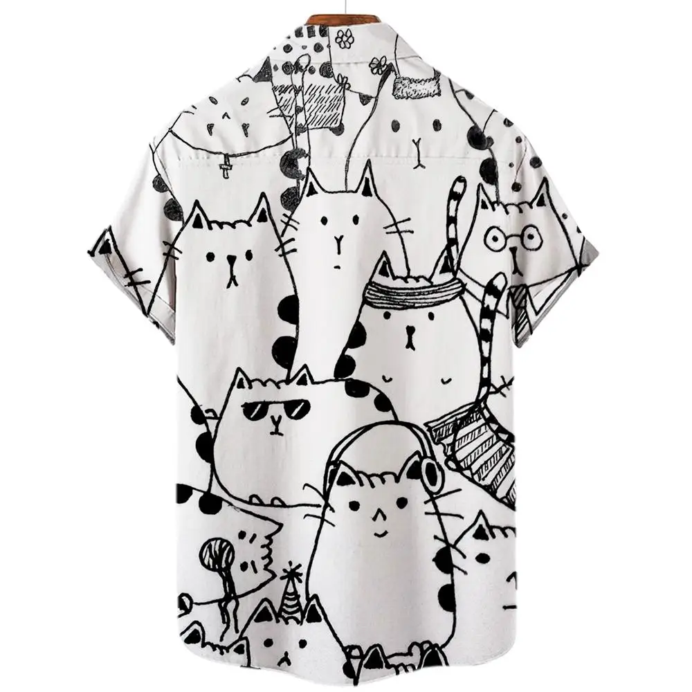 2023 New Men'S Shirt Cat Print Trendy Polo Neck Short Sleeve Everyday Casual Clothing Hawaiian Street Shirt Breathable Soft Top images - 6