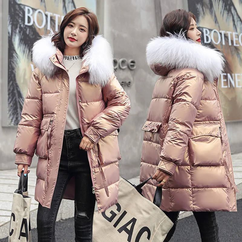 Winter Women Loose Long Jacket Casual Thick Warm Mid Length Hoodie Black Wind Snow Jacket Women Pocket Snow Coat