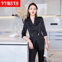 s 4xl high quality women suit business wear summer 2022 slim fit half sleeve ladies jacket high waist flared pants