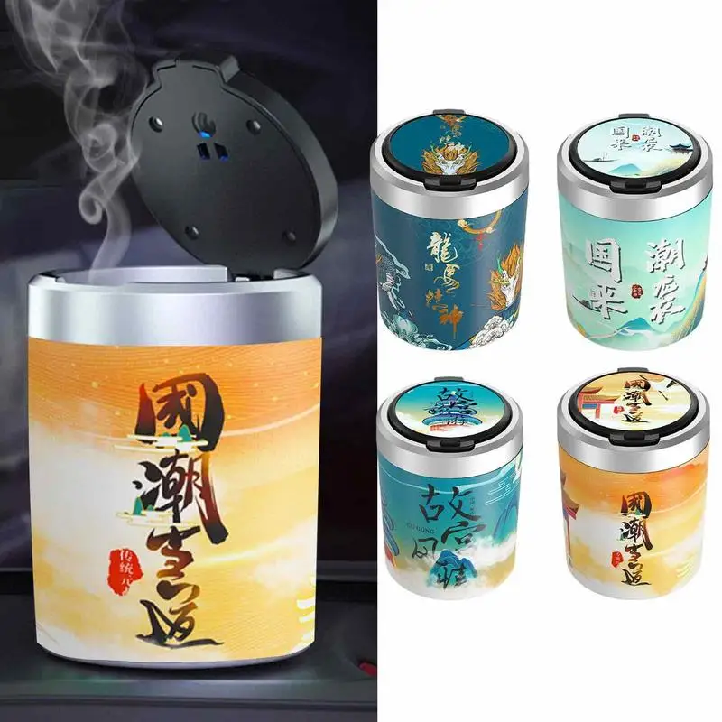 

Mini Car Ashtray With Lid Smokeless Trash Can LED Lights Tight Sealing ForFriends Neighbors Most Car Cup Holders Car Accessories