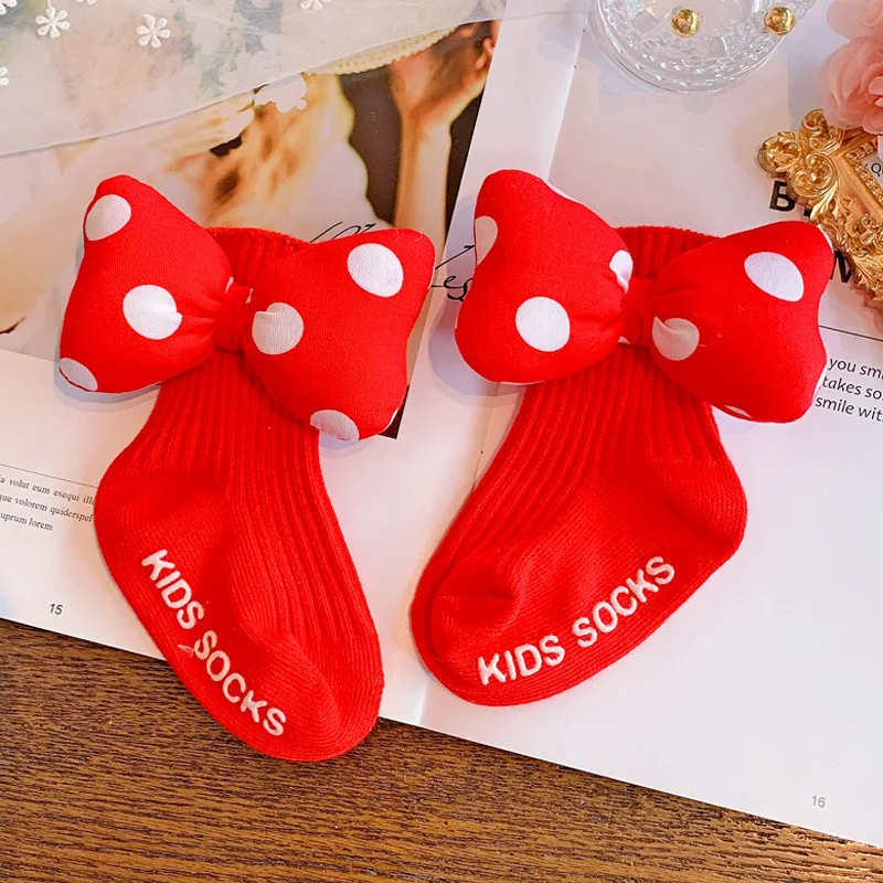 

Autumn Winter Baby Girl Tube Floor Socks Thick Warm Soft Cotton Bow Anti-slip Sock for Infant Kid Children Toddler Stuff Clothes