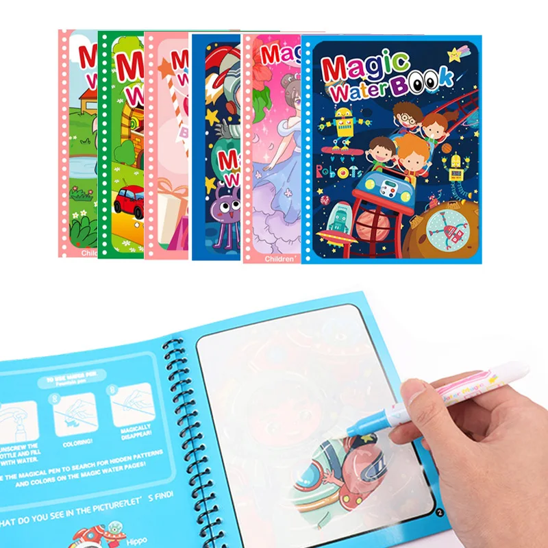 

Montessori Kids Toys Drawing Set Reusable Magical Water Book Board Colorling Sensory Education for Child Cartoon for Kids Gift