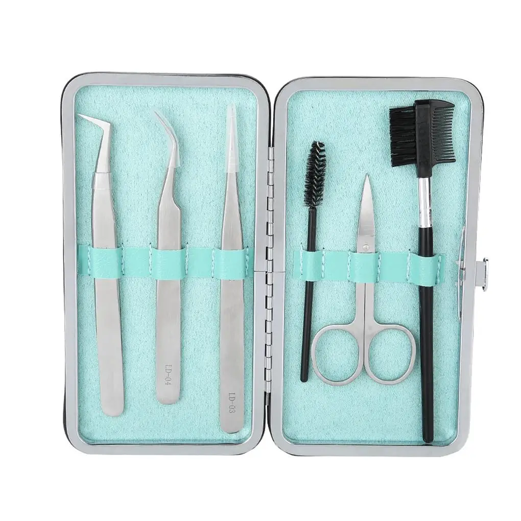 

6pcs Set Professional Eyelashes Extension Tool Kit Tweezers Scissors Brushes Makeup Tool