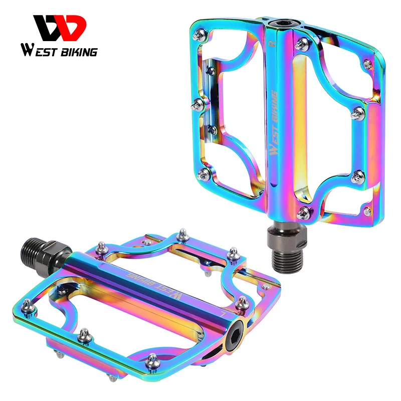 

WEST BIKING Colorful Bicycle Pedals 3 Bearings CNC Ultralight MTB Road Bike Part Anti-slip Flat BMX Pedals Cycling Accessories