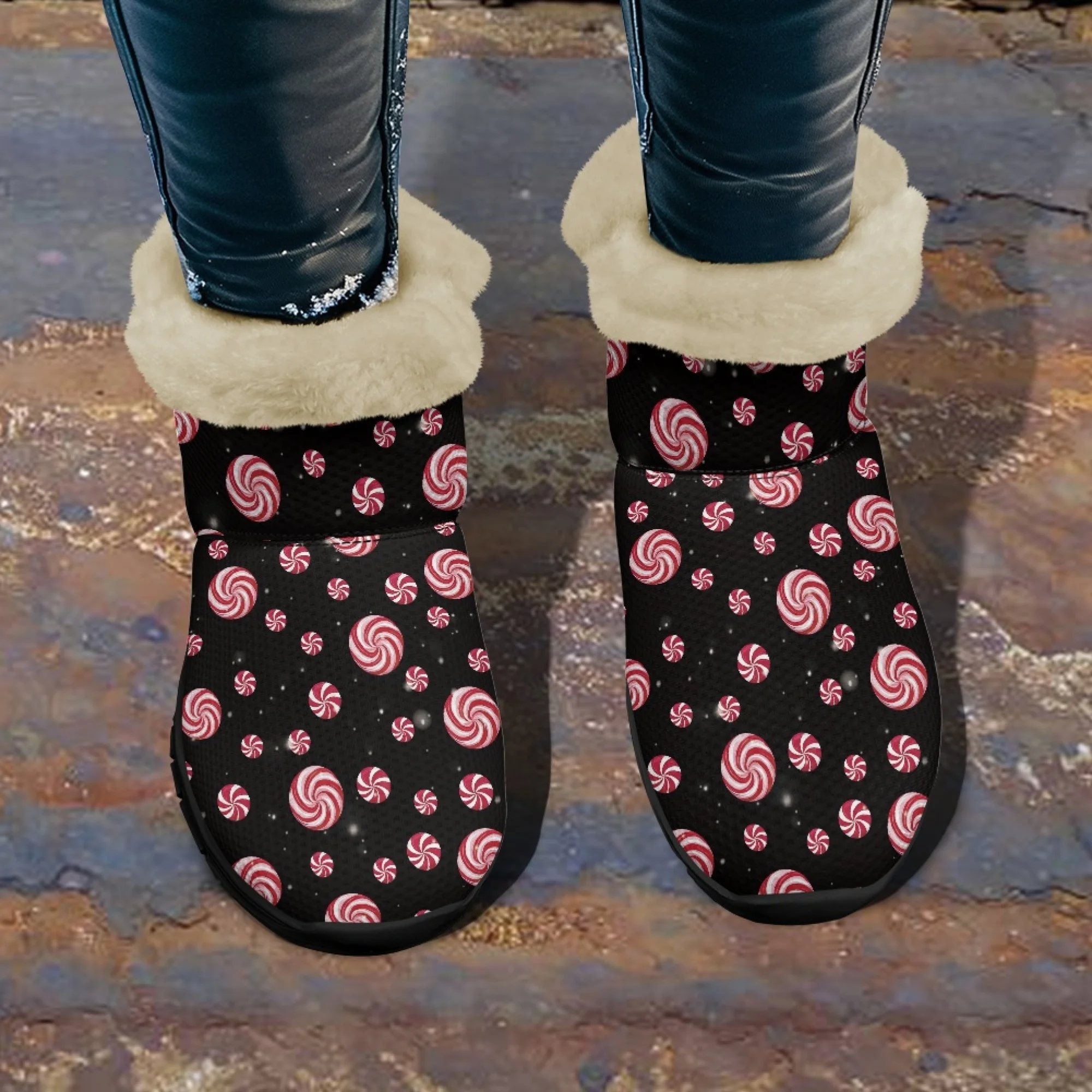 INSTANTARTS/Рождественские теплые нечеткие зимние ботинки с ярким принтом женская