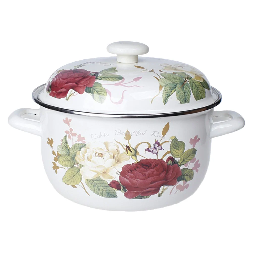 

Pot Enamel Soup Stock Lid Stew Ceramic Stockpot Cookware Casserole Enameled Cooking Steel Kitchen Lidded Vintage Chinese Hot