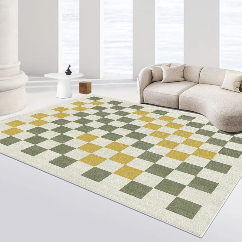 

Checkerboard Beige Rug Plaid Solid Color Carpet Bedroom Living Room Large Area Decorative Carpet Hotel Floor Mat Washable Rug