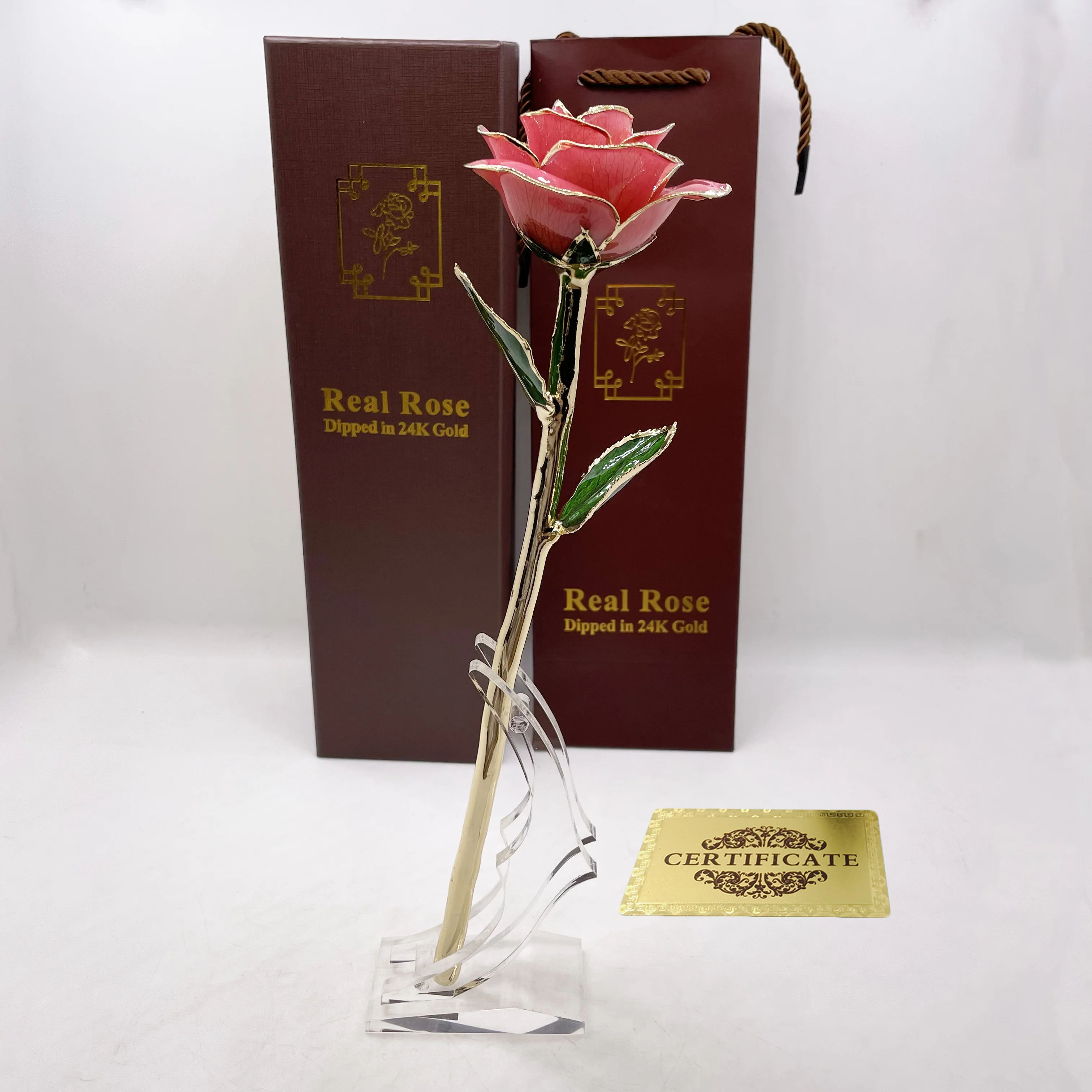 

Real Rose Never Die dipped in 24K Gold Foil Pink blooming preserved Rose Craft for Valentine Gift lover present wedding gifts