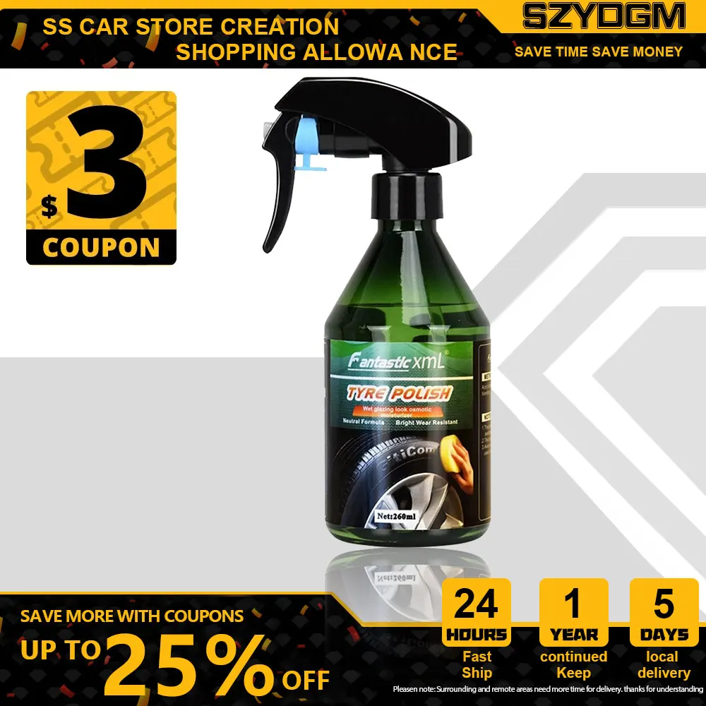 

260ml Car Tyre Shine Polish Wax Accessories Auto Tire Shiny Polishing Spray Wax Coating Care Detailing Brightener Agent