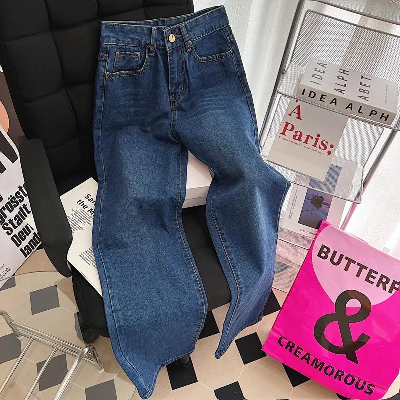 Ladies 2022 Spring/Summer New Hot Sale Retro Blue Washed Pocket Flower Embroidery Straight Jeans Foreign Trade Wholesale