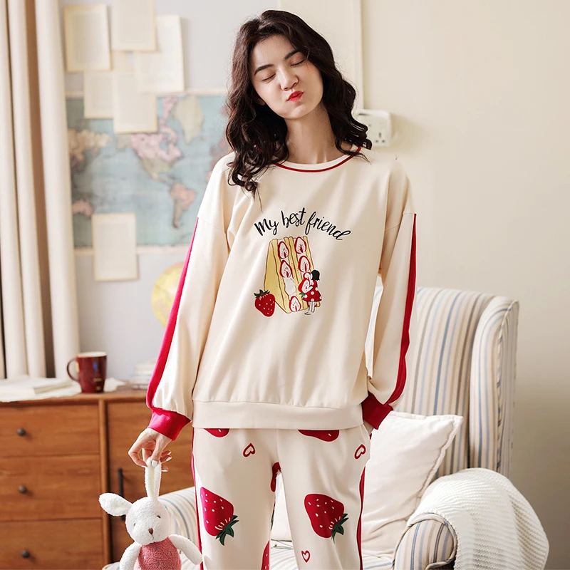 Spring Summer Pijiama 2 Pieces Sets Sexy Sleepwear Long Pijama Mujer Cute Pyjama Pour Femme Cotton Pajama Set Colorful Loungwear