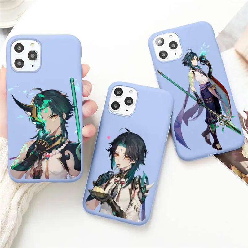 

Xiao Genshin Impact Game Phone Case for iPhone 13 12 mini 11 Pro Max X XR XS 8 7 6s Plus Candy purple Silicone cover