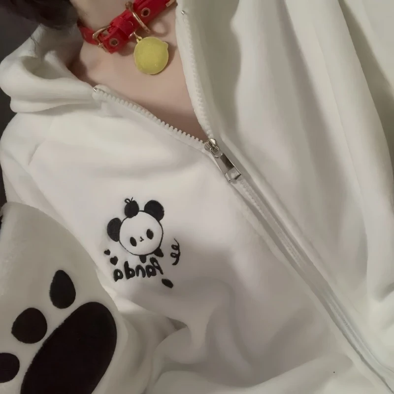Y2k флисовые куртки с вышивкой мультфильма панды женские толстовки повседневные