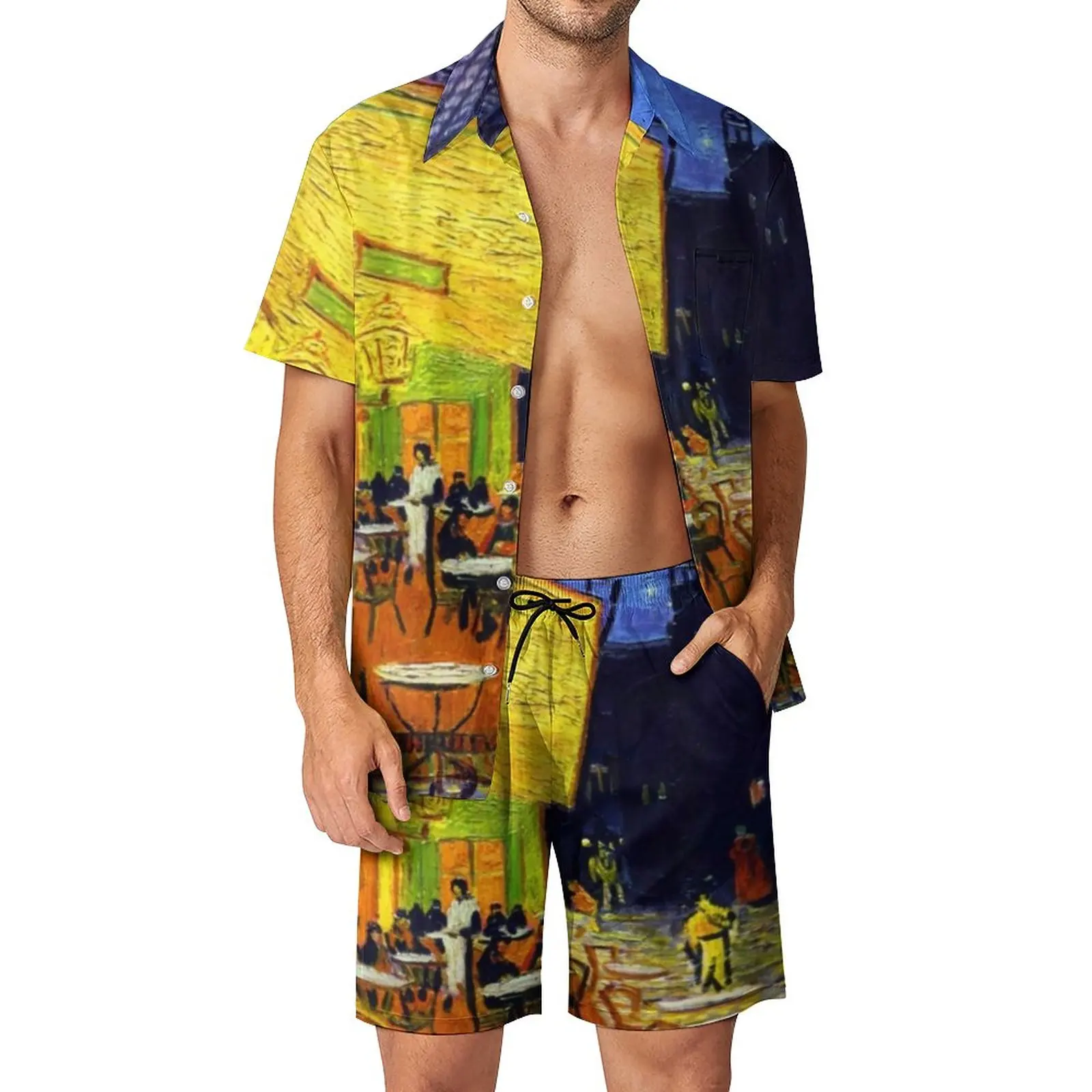 

Мужской костюм с коротким рукавом, принтом и шортами