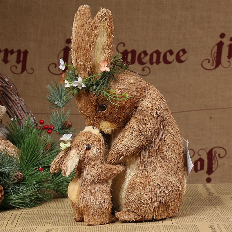 

Пасхальный соломенный кролик ручной работы, милый детский кролик, декор для матери и ребенка, украшение для дома с цветами, 2023