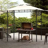 With Steel Frame And Bar Counters 12Ft.Wx8.5Ft.H Grill Gazebo For Patios Outdoor Canopy Tent Double Tiered Soft Canopy Top
