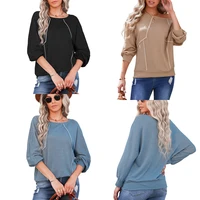women long sleeved tops casual fashion loose solid color round neck pullover streetwear lady basic elegant shirts female clothes