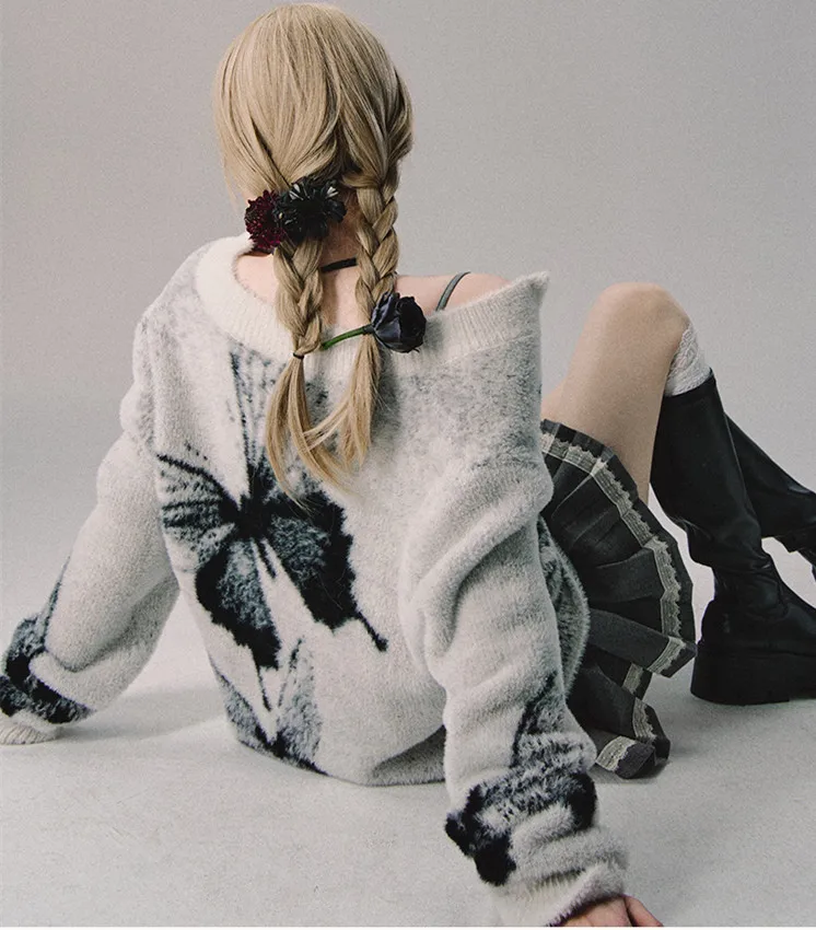 Кардиган Y2K в готическом стиле черный свитер на молнии с бабочками новые