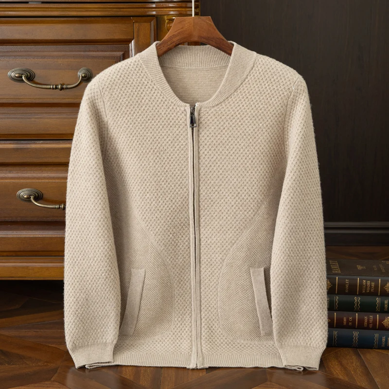 Осенне-зимний мужской кардиган свитер однотонный вязаный повседневный деловой