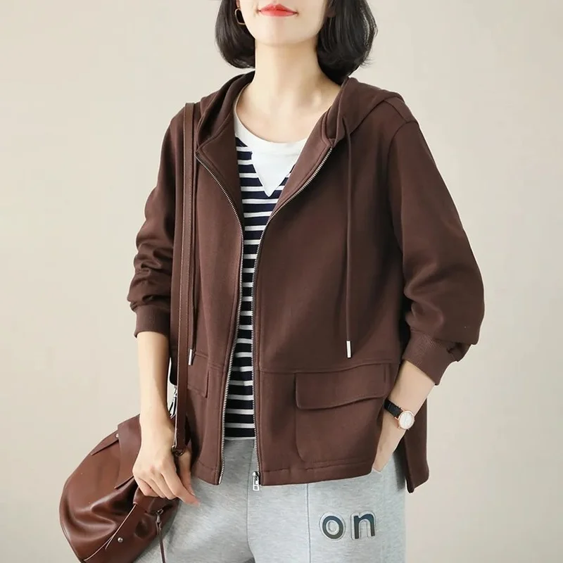 

Women Oversized Hoodies Autumn Casual Solid Zipper Sweatshirts Korean Loose Thin Long-sleeved Hooded Female Jacket Coat E182