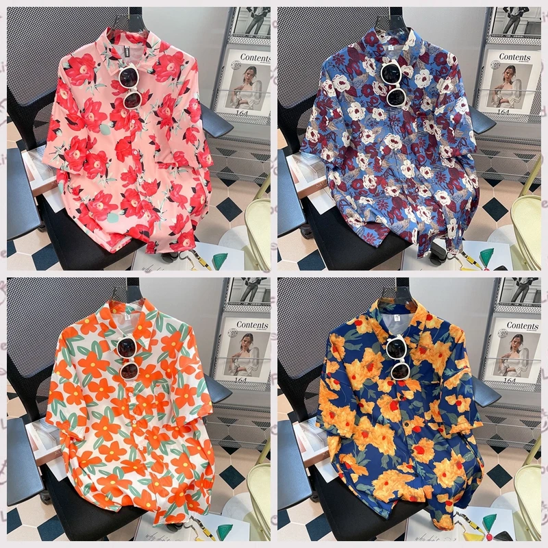 Japanese Chic Leaf Flower Print Short Sleeve T-Shirt for Women Girls Summer Loose Floral Tops Korean Fashion Harajuku Streetwear