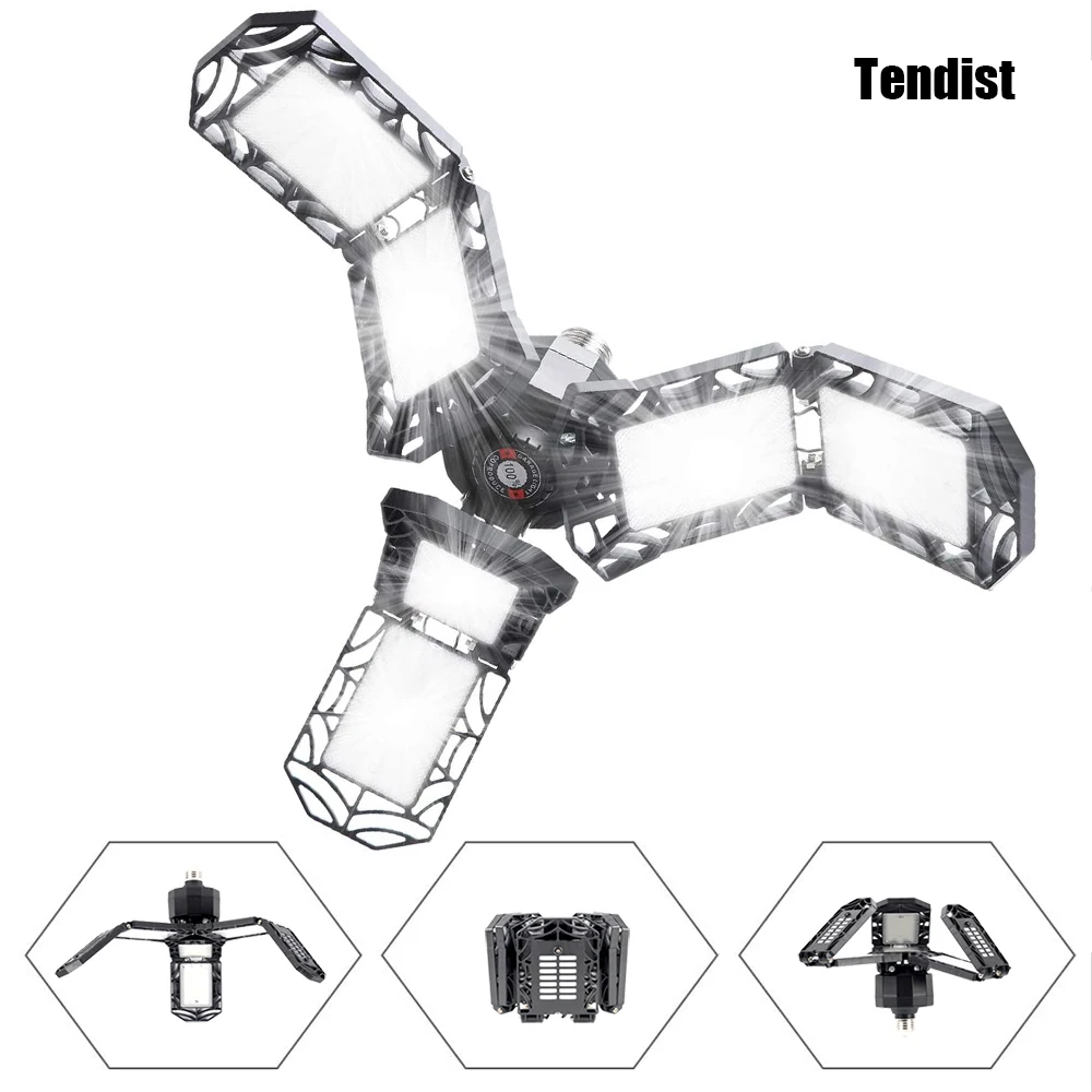 

LED Garage Lights 12000LM 120W LED Ceiling Lights with E26 Screw Socket 6 Adjustable Panels 6500K Shop Light Garage Lighting