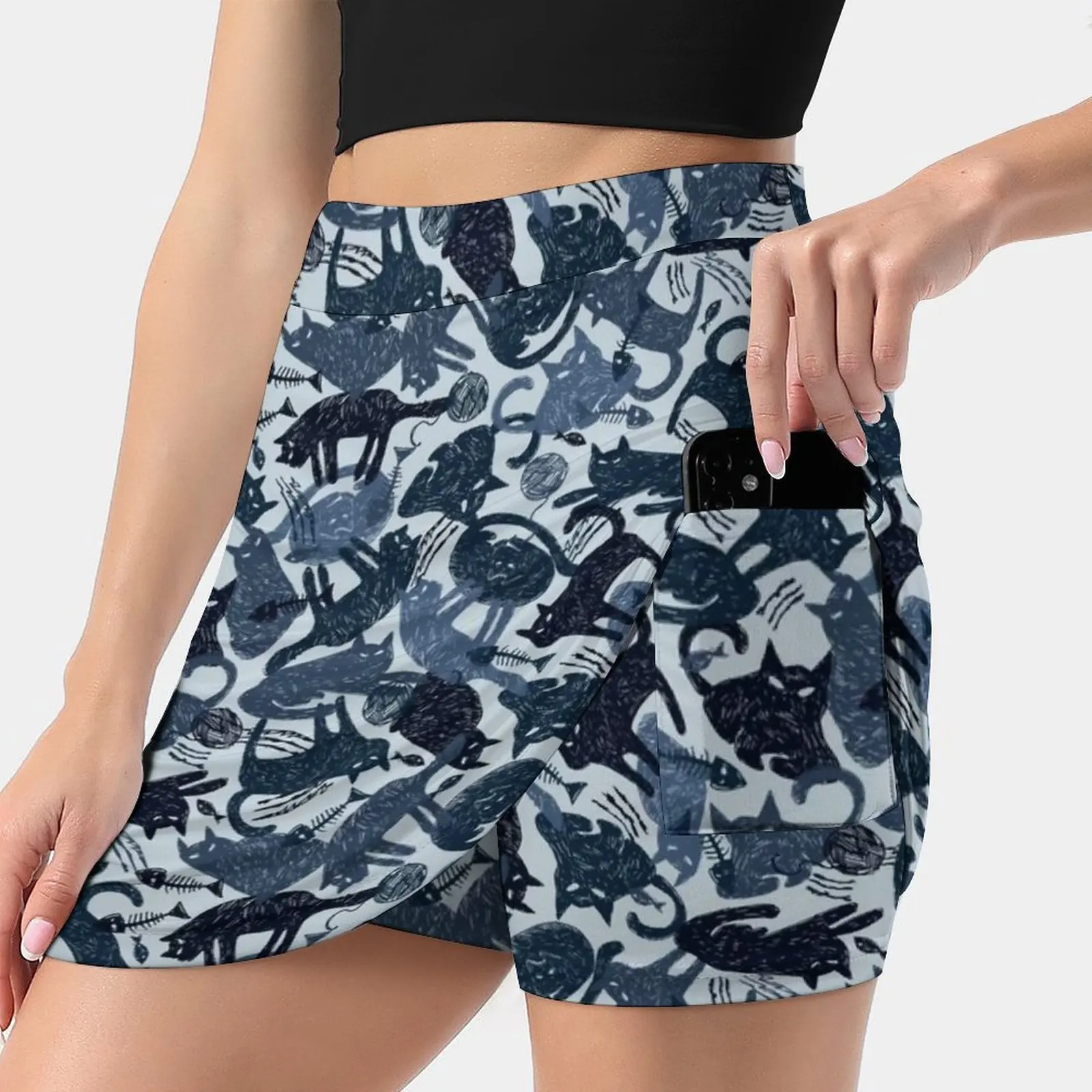 

Юбка векторная серовато-синяя однотонная в виде кошки