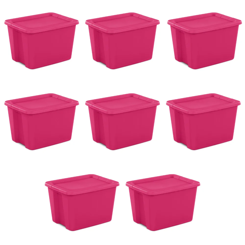 

18 Gallon Tote Box Plastic, Fuchsia Burst, Set of 8,Strong and Durable,3.59 Lb,23.12 X 18.12 X 14.88 Inches