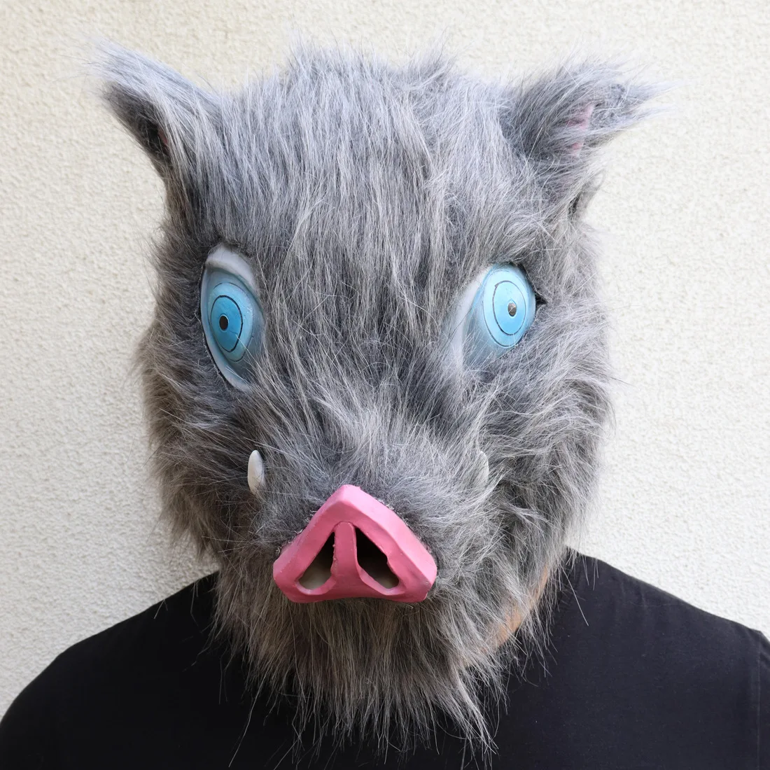 Anime Demon Slayer Cosplay Mask Hashibira Inosuke Plush Pig Head Mask Helmet Halloween Party Props