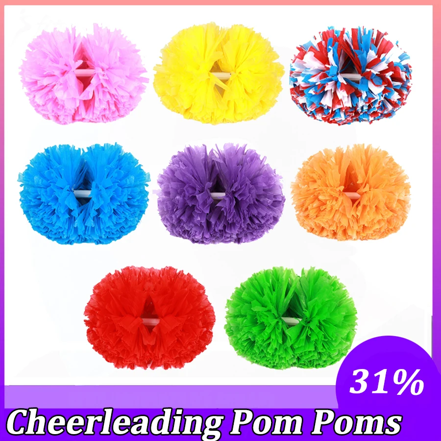 

1 PC Cheerleading Pom Poms Rainbow Metallic Streamer Pompoms Dance Party Football Club Decor Hand Flower Aerobics Cheer Ball