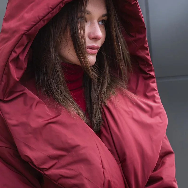 -30c Winter X-Long Parkas Women 2022 Thick Warm Lace Up Hooded Coat Windproof Padded Long Jackets Female Casual Loose Outwear
