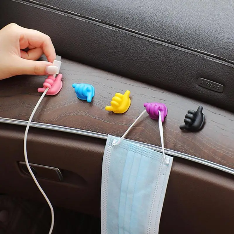 

Self-Adhesive Wall Decoration Hooks Cute Thumb Clip Cord Organizer Home Office Data Cable Clip Wire Desk Storage Hooks