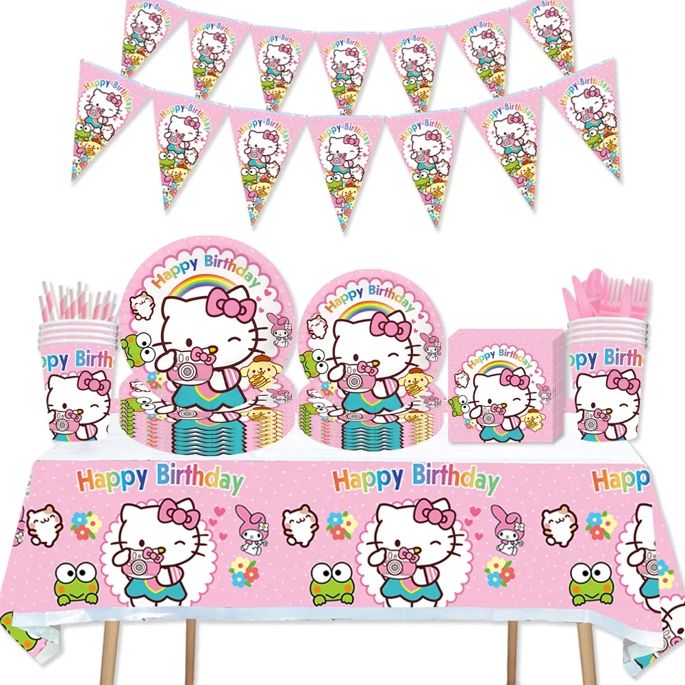 

Hello Kitty Theme Baby Shower Girls Party Supplies Paper Cup Plate Tablecloth Kids Birthday Party Banner Wedding Decor Balloons
